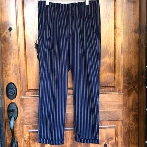 Indigo Rein Gathered Waist Cuff Pinstripe Trouser